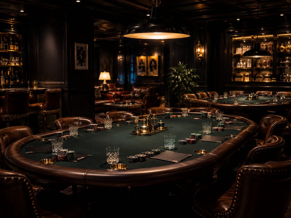 Sala preparada para um evento privado de póquer